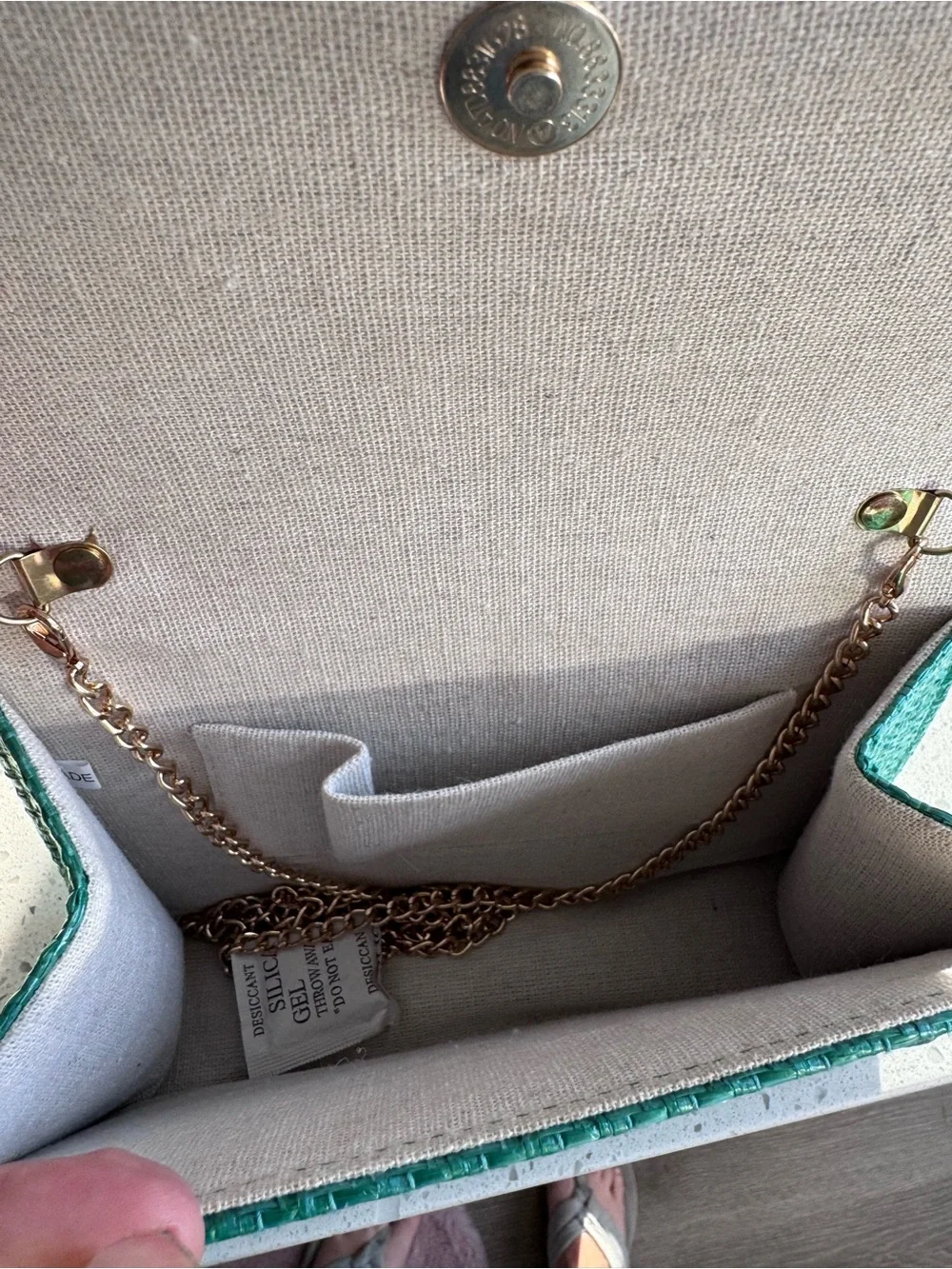 Green Woven Top-Handle Handbag with Bamboo Handle